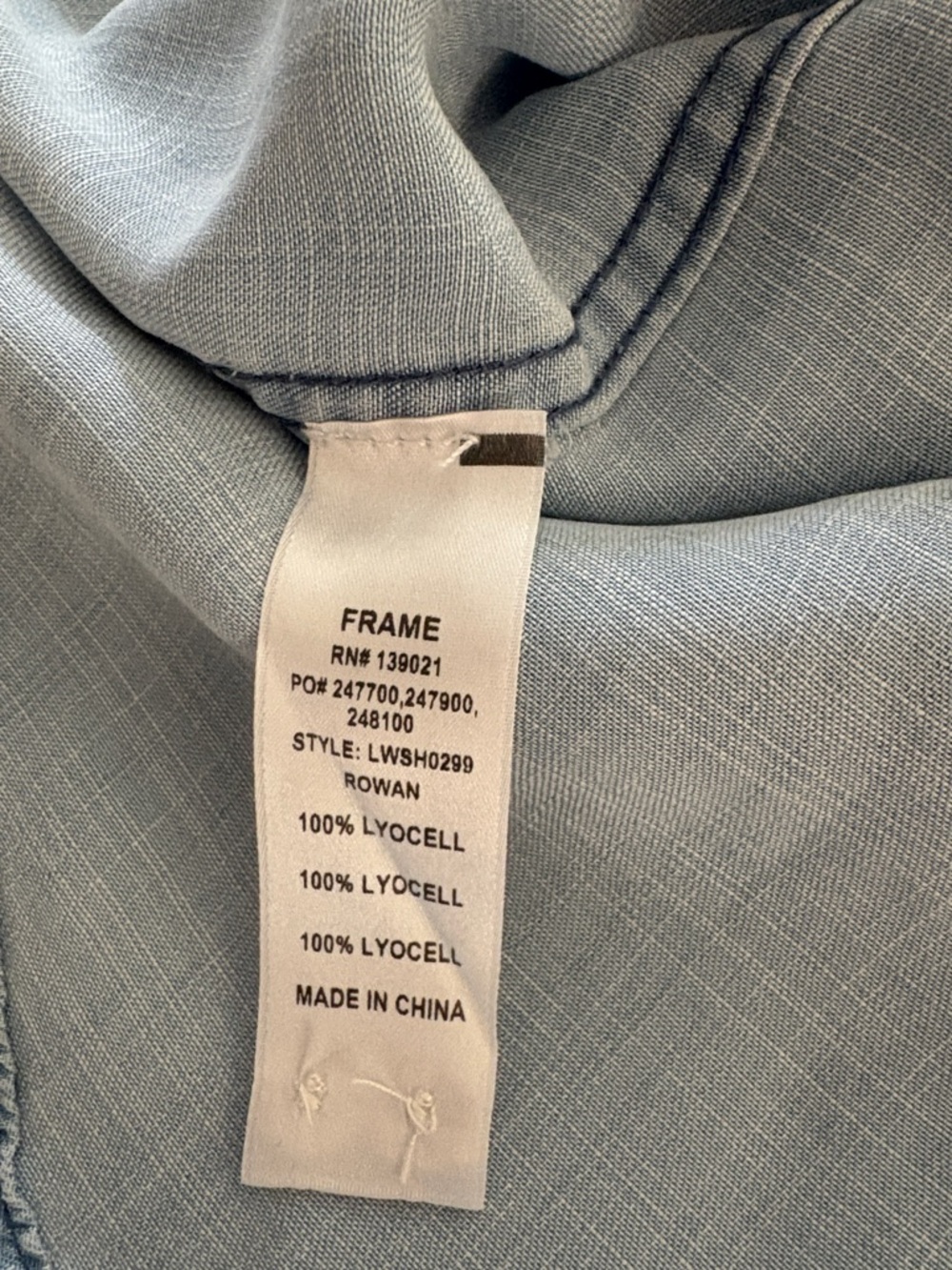 FRAME Denim Light Blue Chambray Button-Front shirt w/ puff sleeves from Neiman’s - Picture 10 of 11